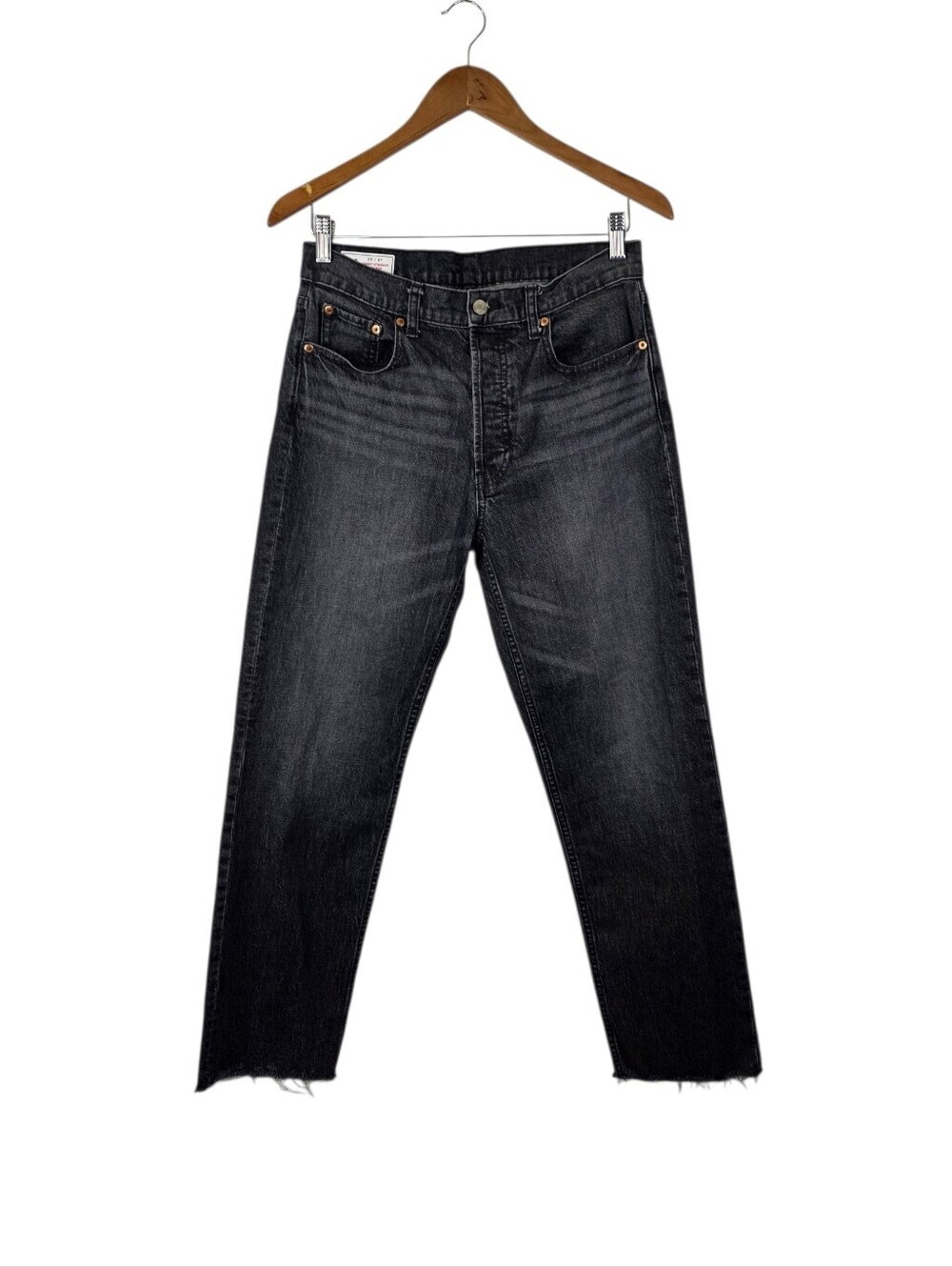Gap Jeans Women 8R/29 Black Cheeky Straight‎ High Rise Cutoff Button Fly Denim